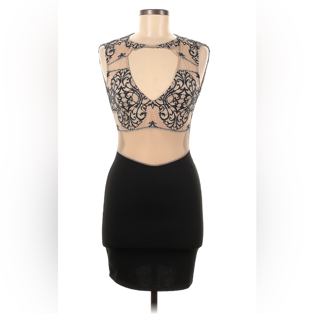 Elegant Black and Nude Embroidered Dress